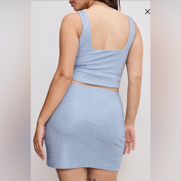 Good American Rhinestone Mini Skirt Blue 5XL Crystal Bodycon NWT - Picture 2 of 4